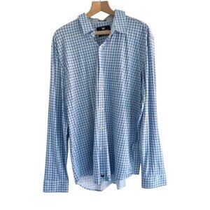 Buttercloth Men's Sz XL Regular Fit Icy Cotton Blue Windowpane Button Up Shirt